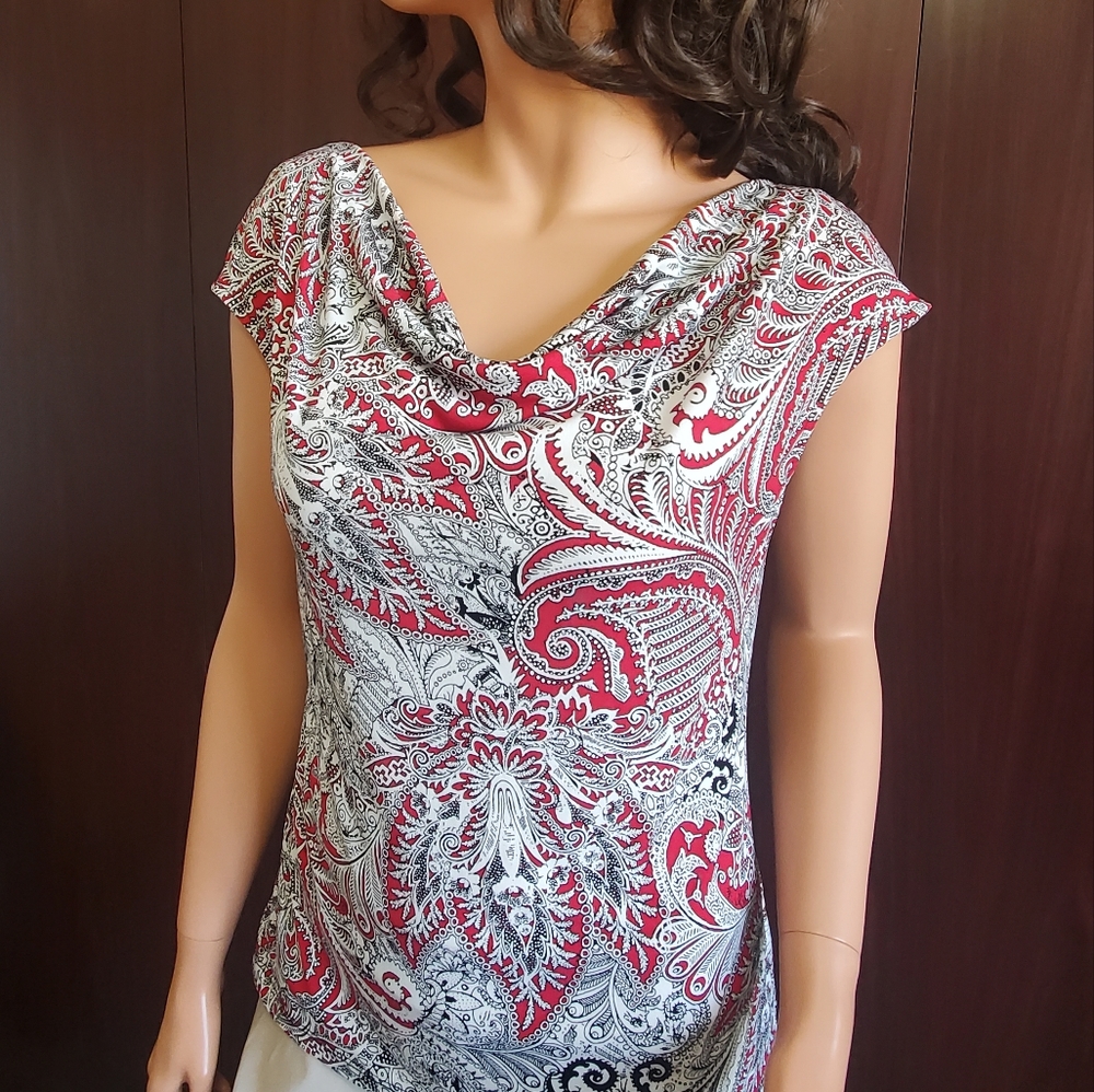 Liz Claiborne Printed Short Sleeve Cowl Neck Top